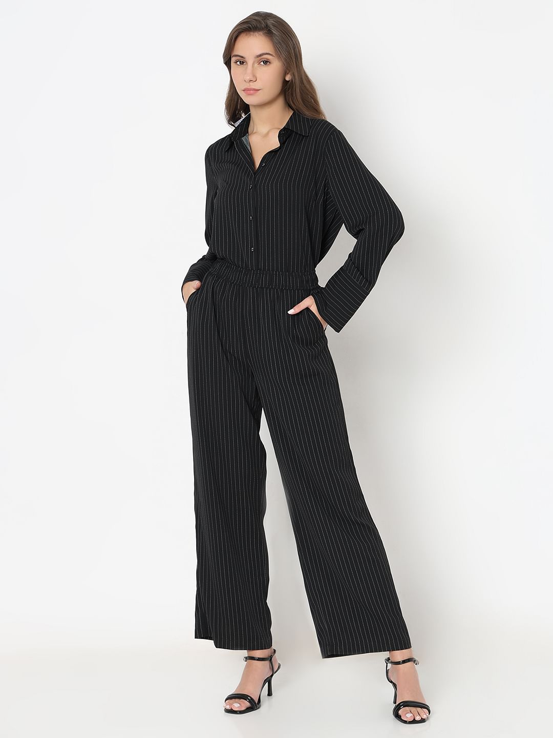 Black Striped Co-Ord Set Pants