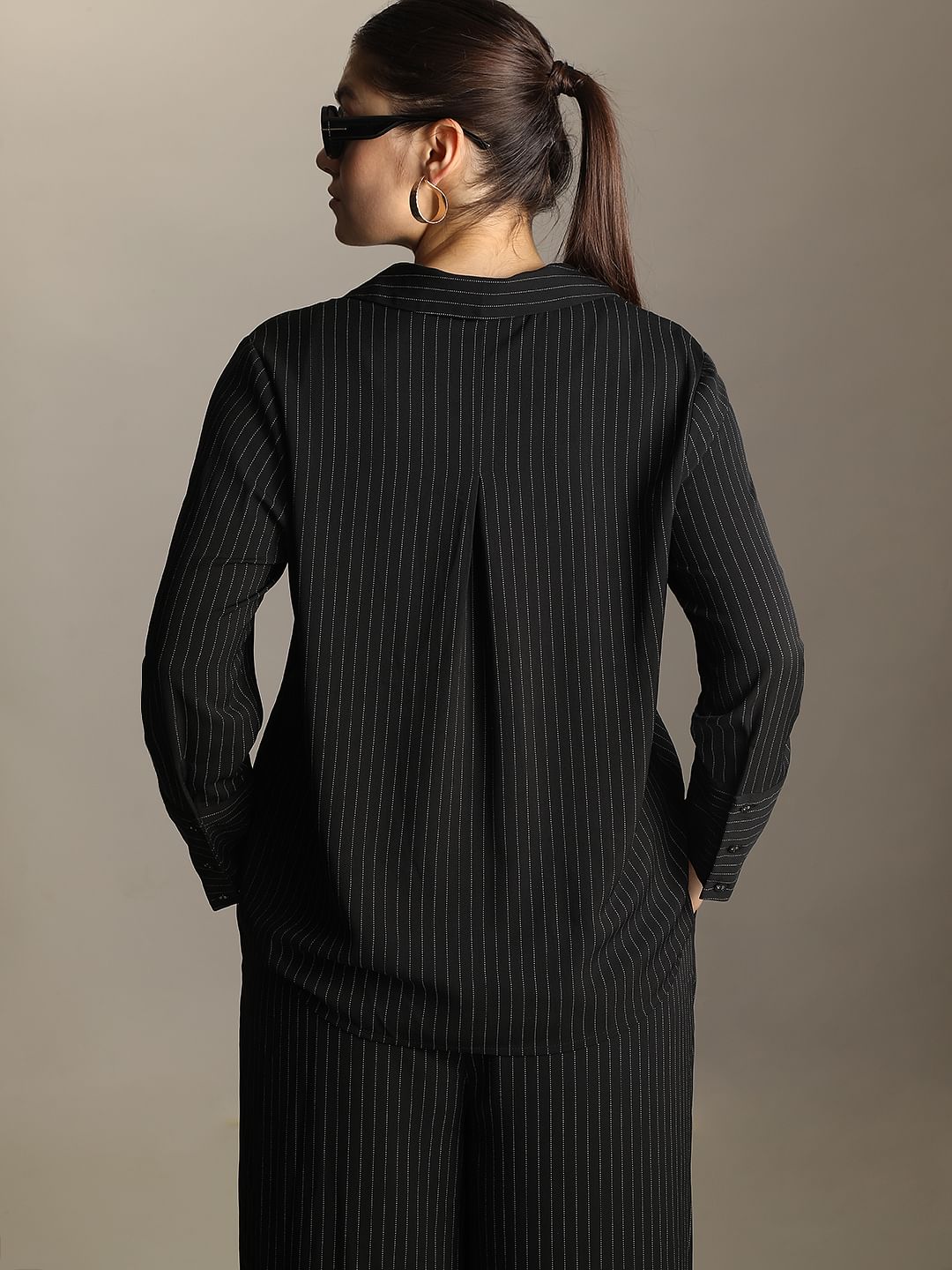 Curve Black Pinstripe Co-Ord Set Shirt