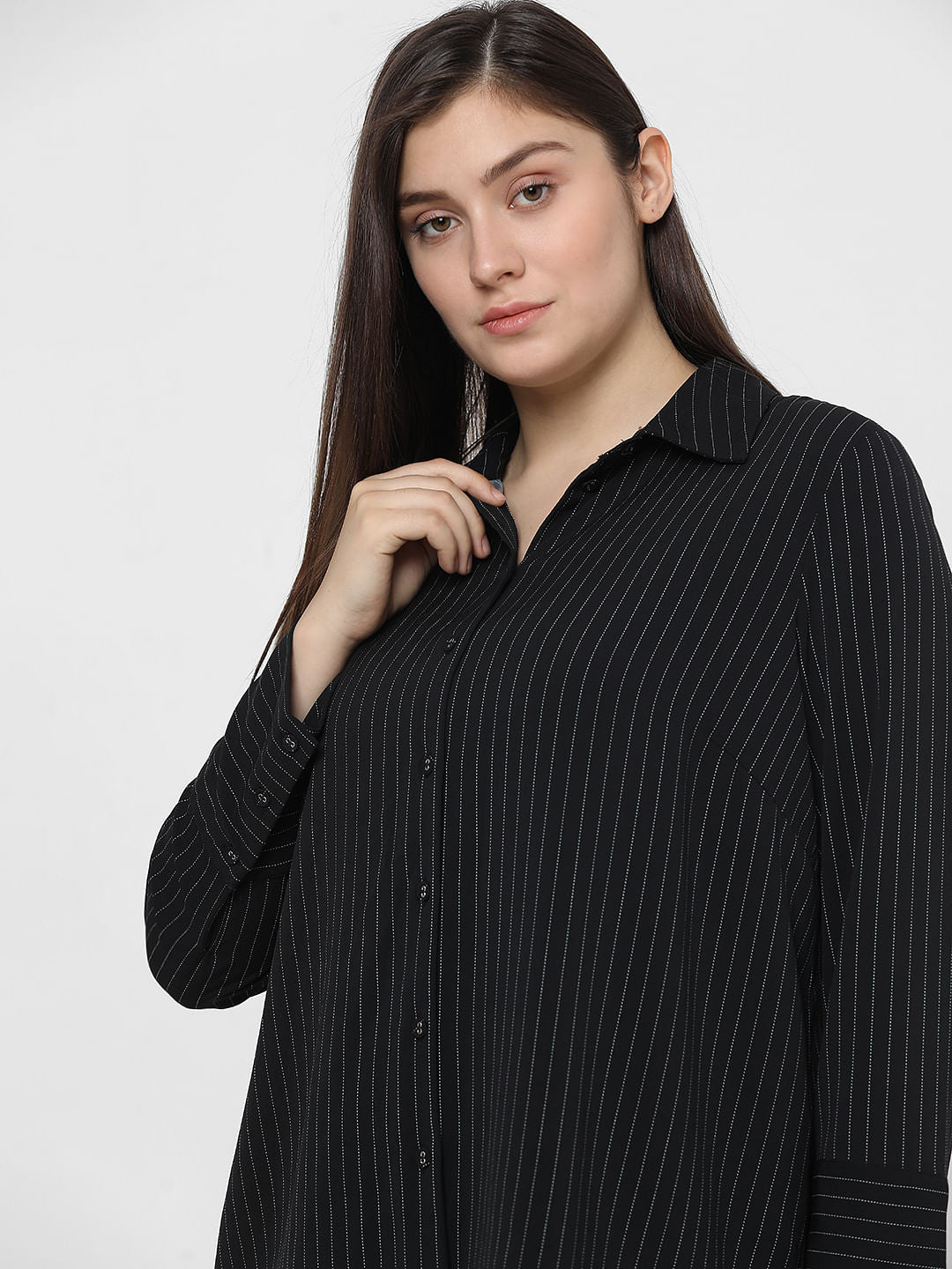 Curve Black Pinstripe Co-Ord Set Shirt