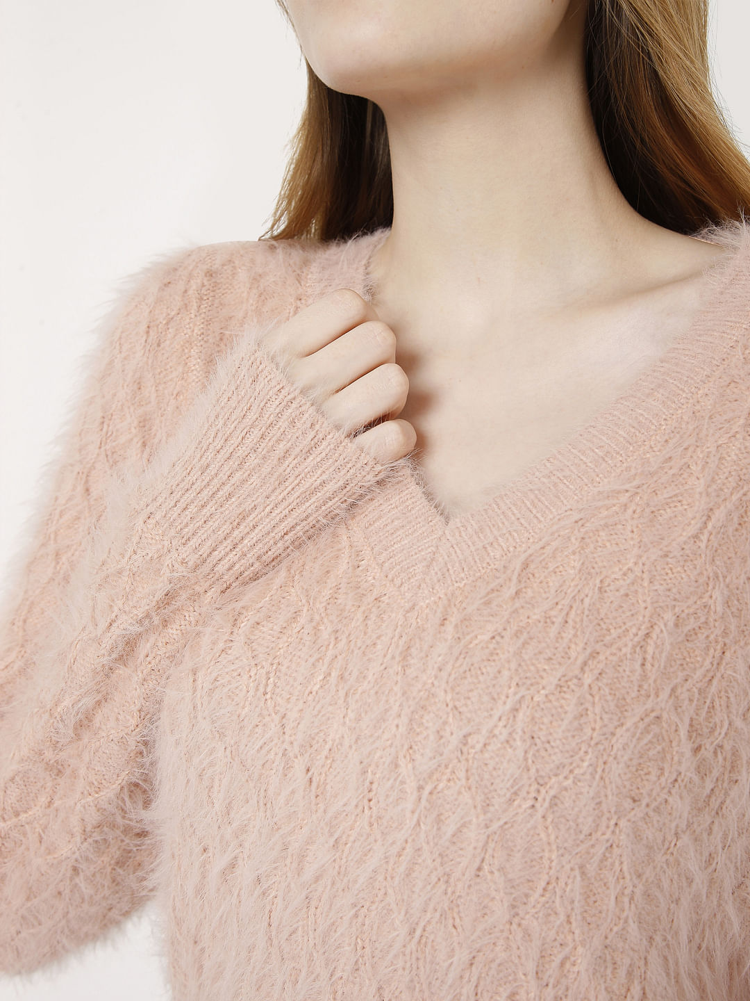 Light Pink Textured Knit Pullover