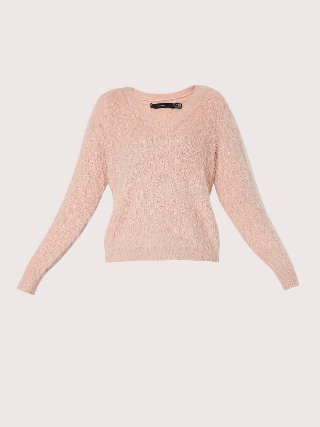 Light Pink Textured Knit Pullover