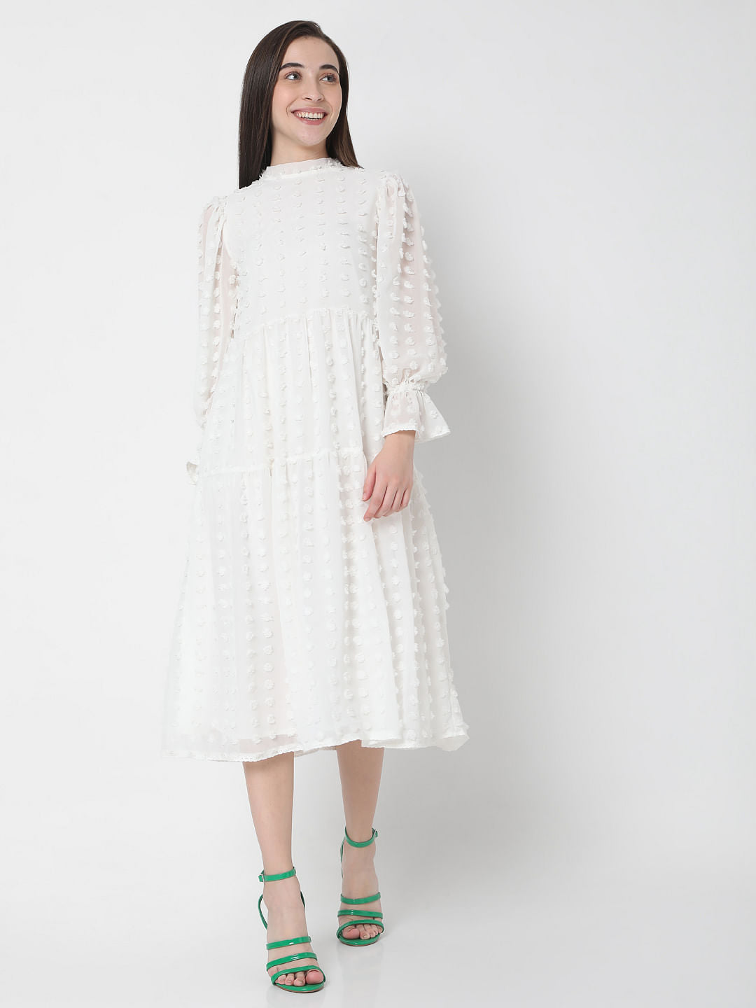 White Tiered Midi Dress