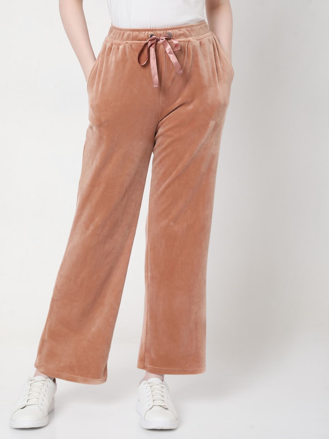 Beige Velvet Co-Ord Sweatpants