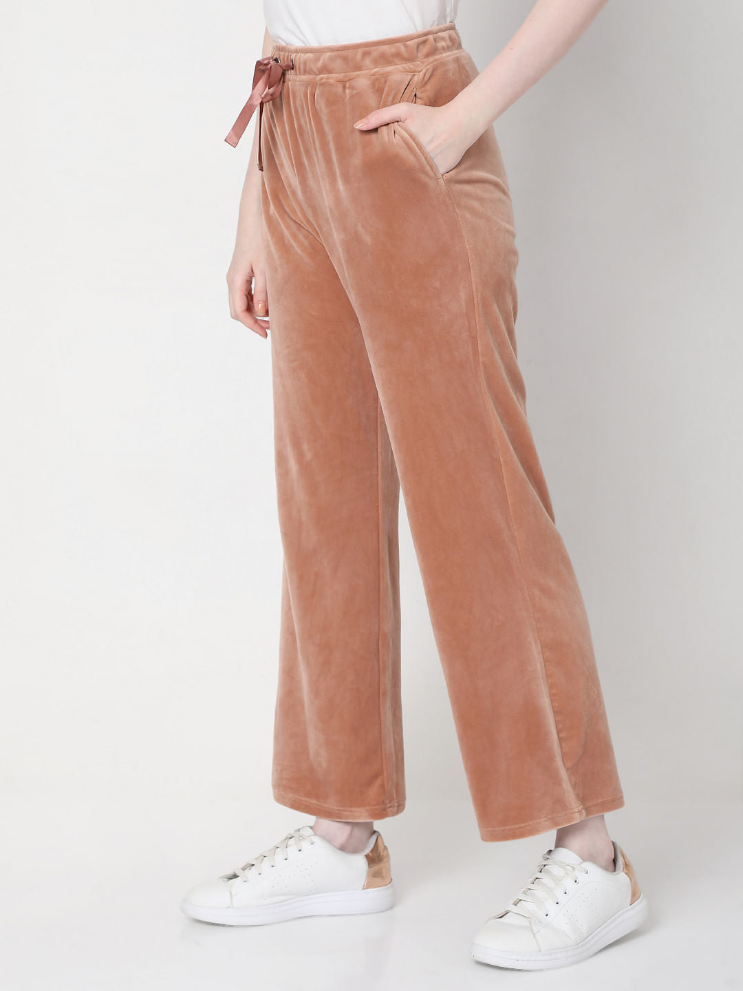 Beige Velvet Co-Ord Sweatpants