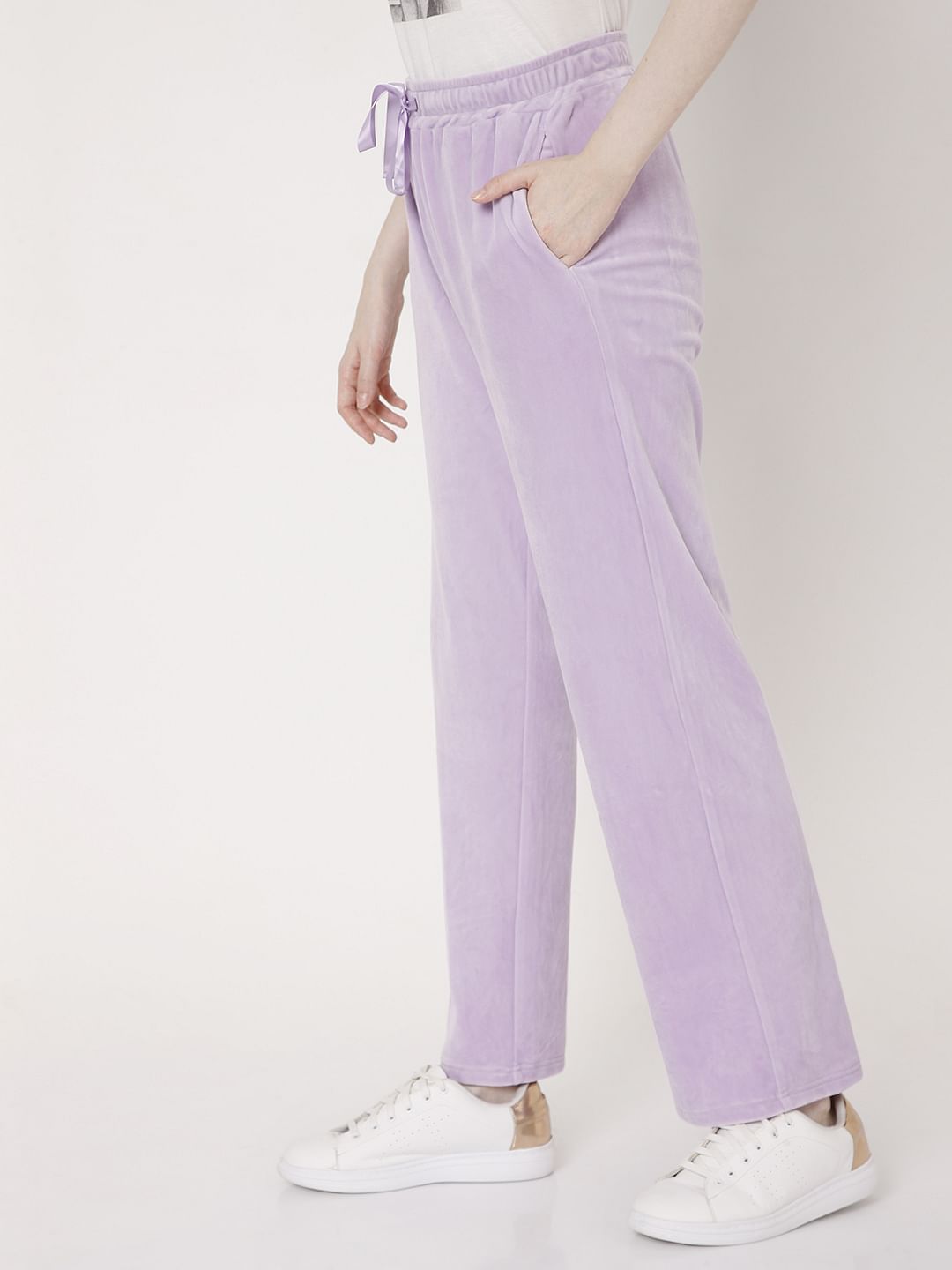 Lavender High Rise Velvet Pants