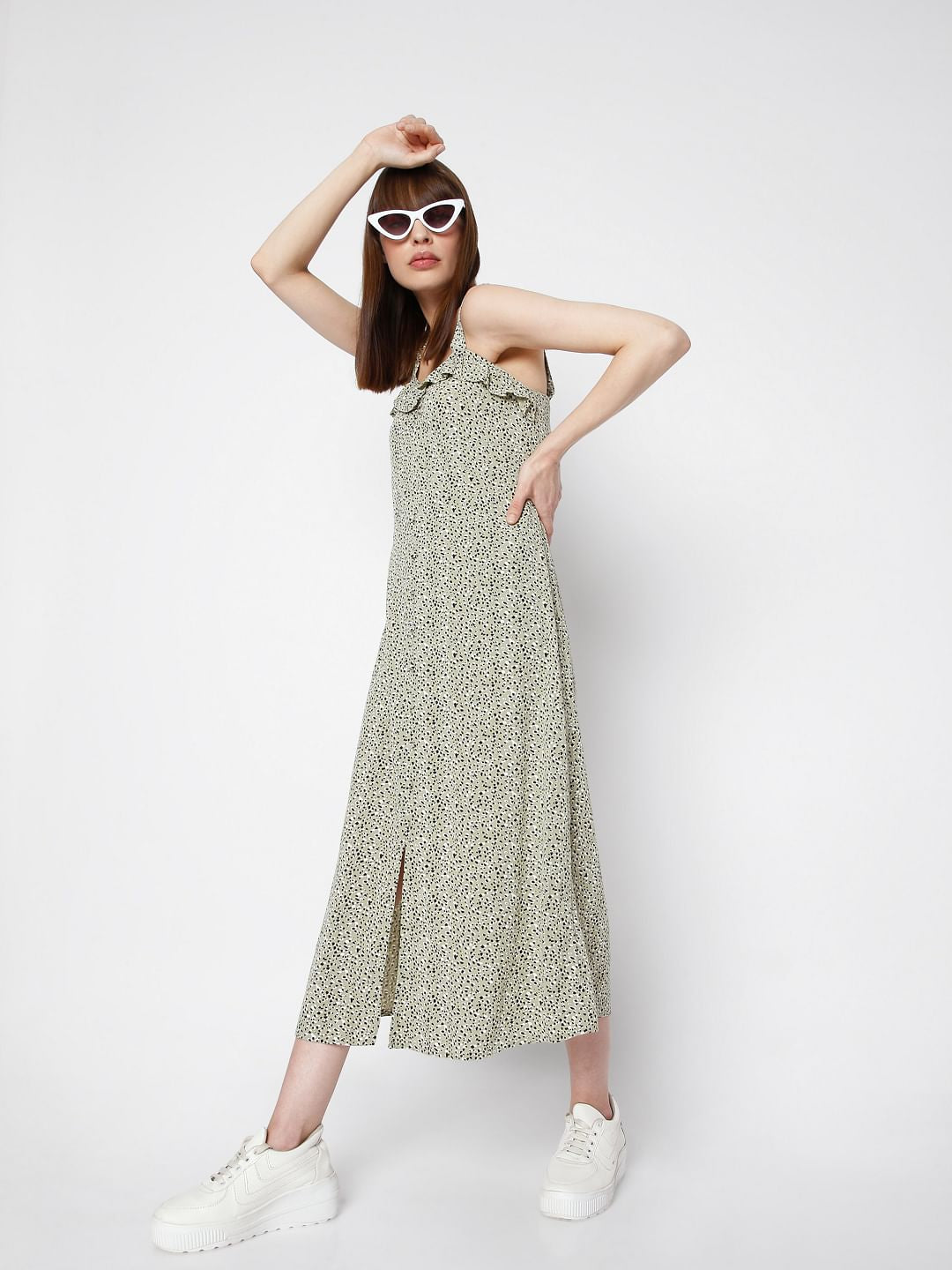 Green Animal Print Midi Dress