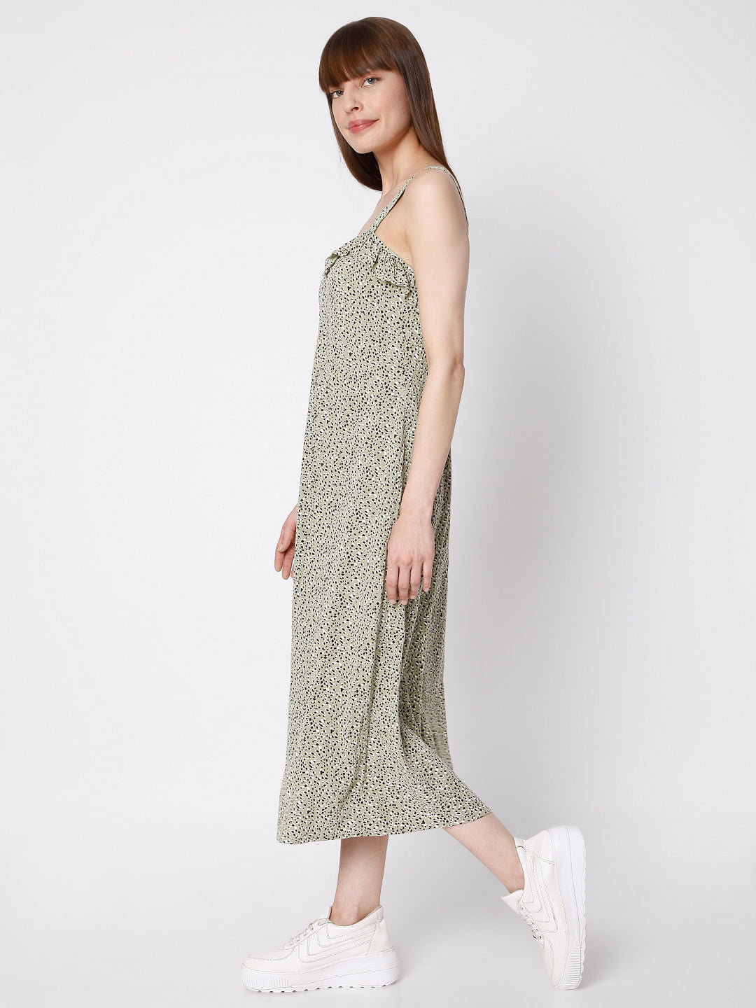 Green Animal Print Midi Dress