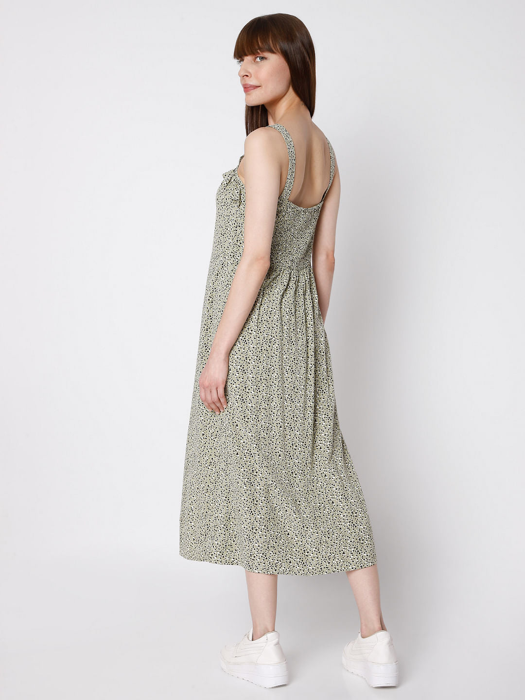 Green Animal Print Midi Dress