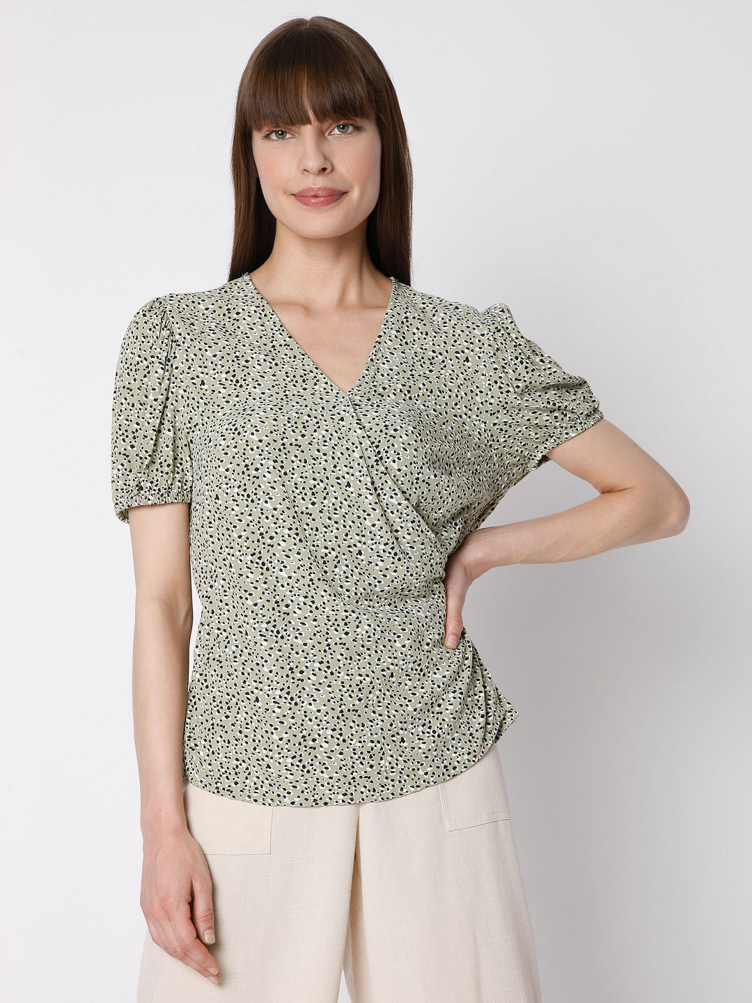 Green Disty Print Top