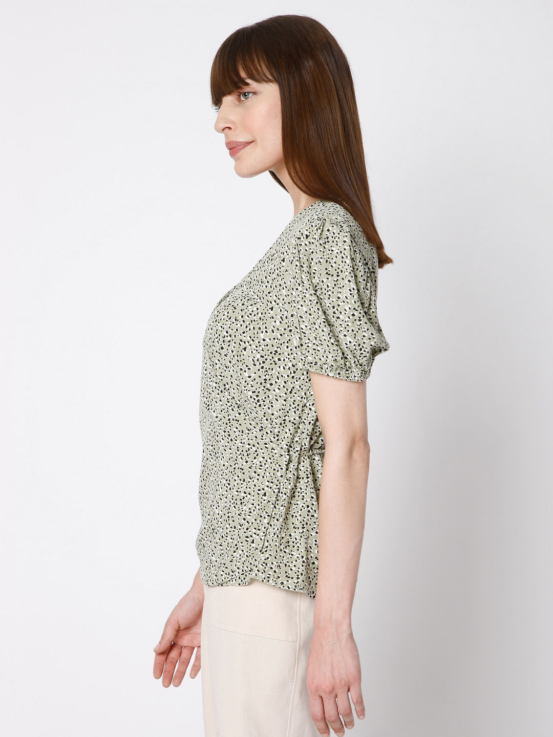 Green Disty Print Top