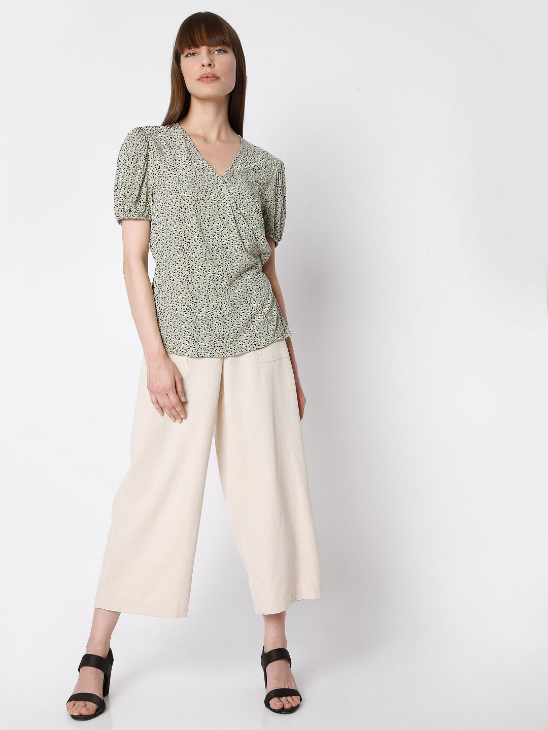 Green Disty Print Top