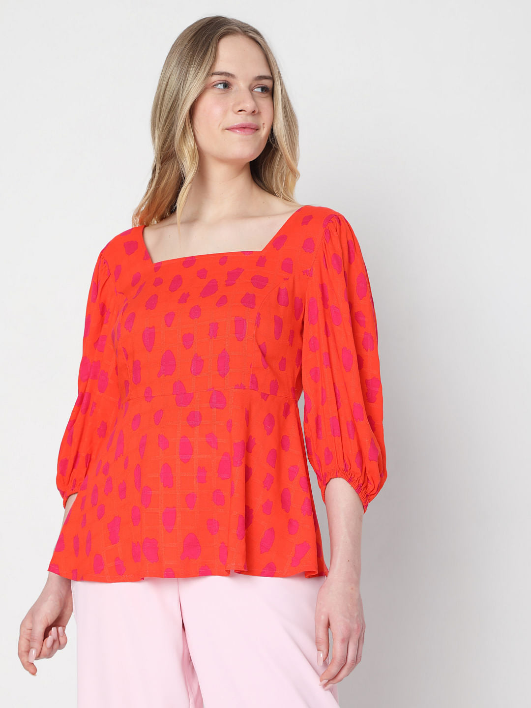 Red Abstract Print Top