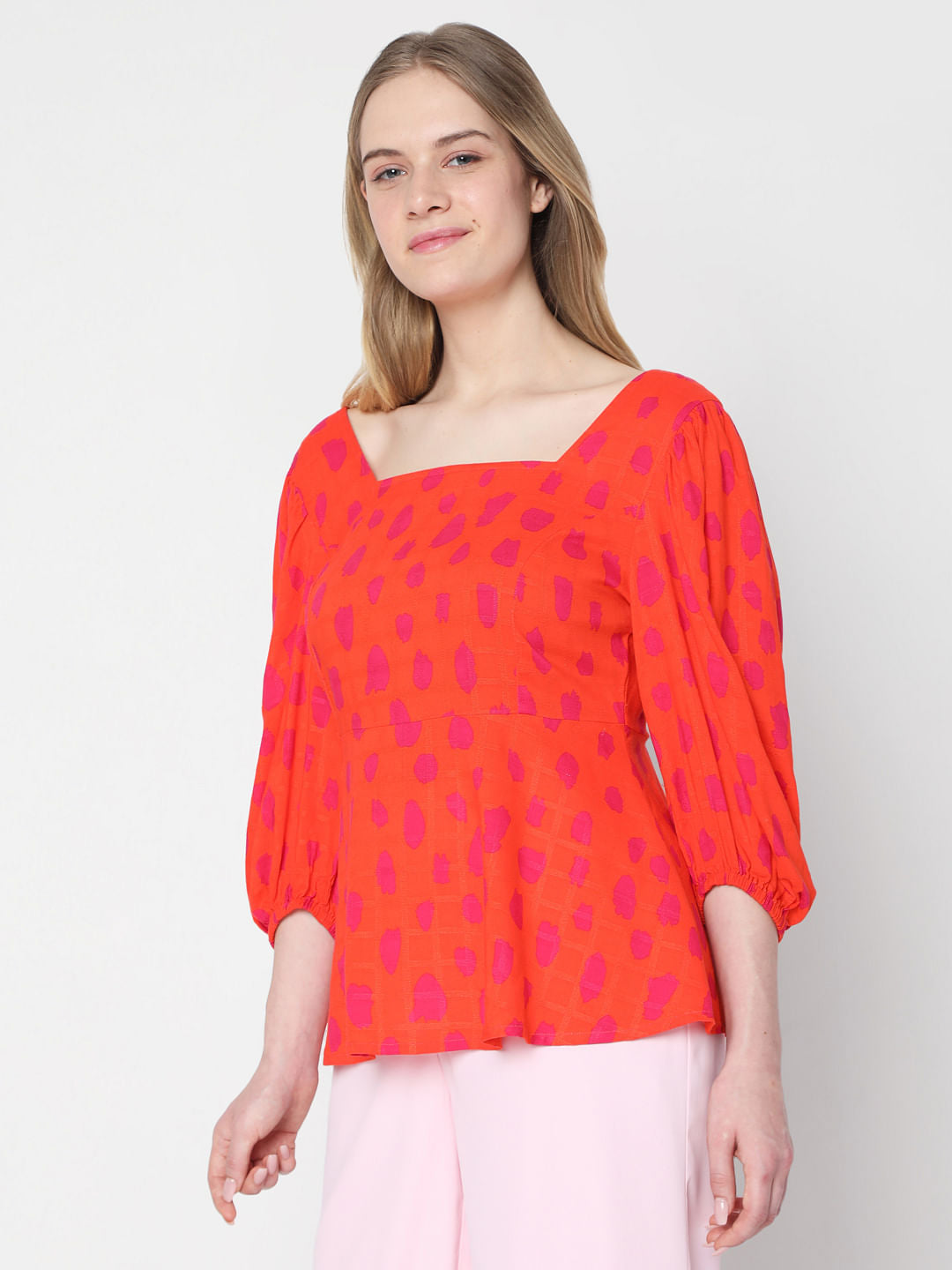 Red Abstract Print Top