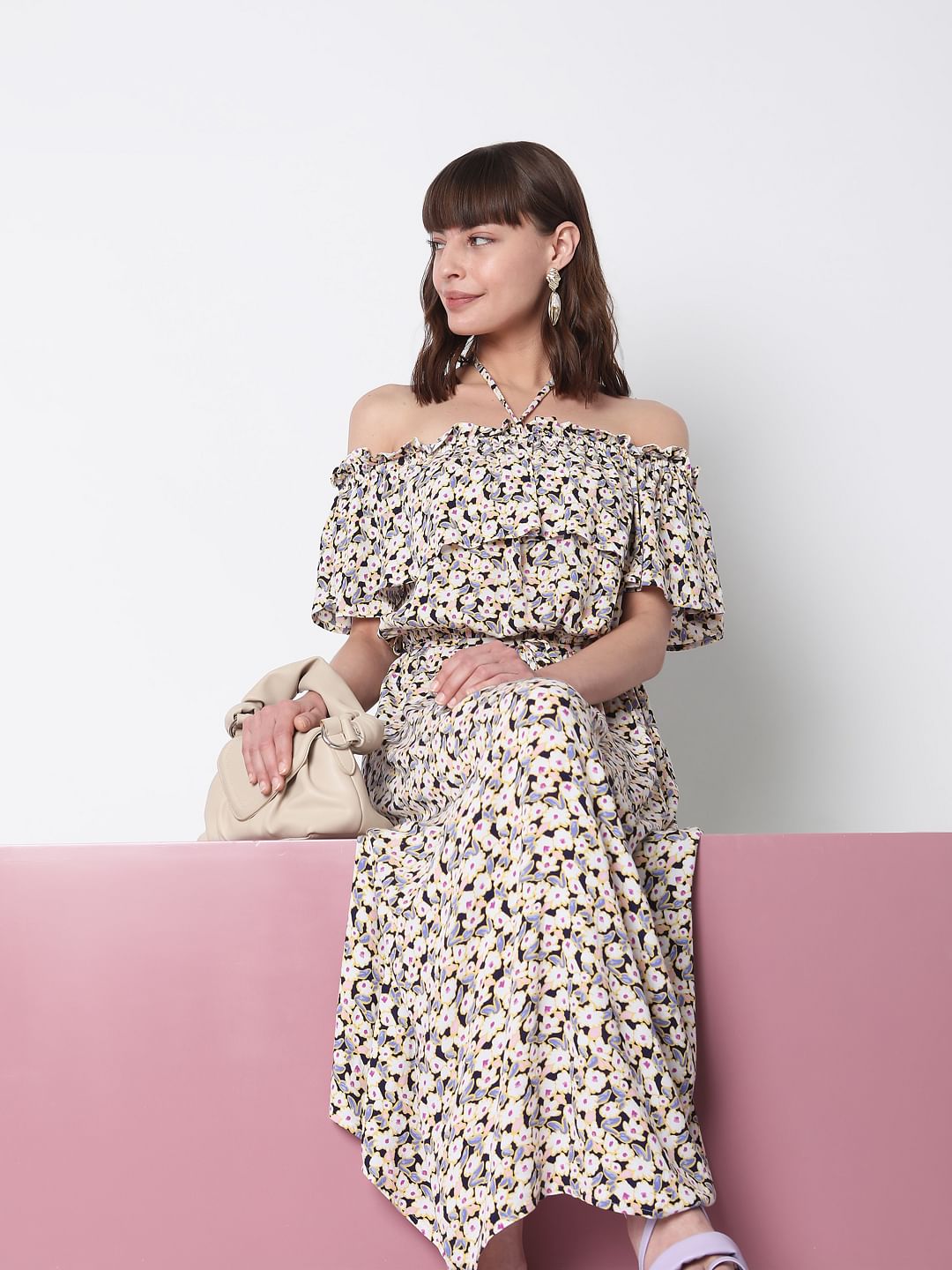 Beige Floral Maxi Dress