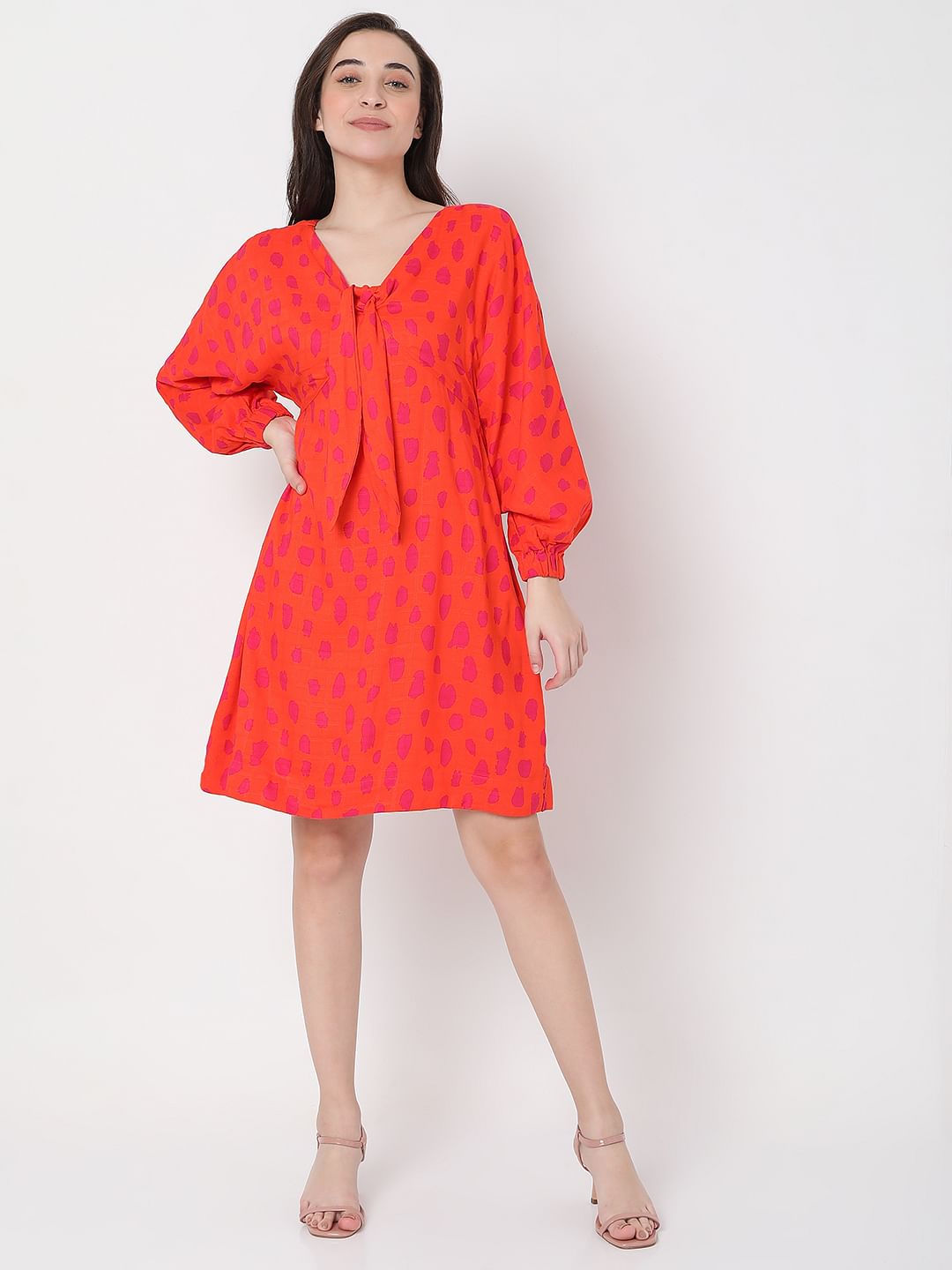 Red Polka Dot Print Shift Dress