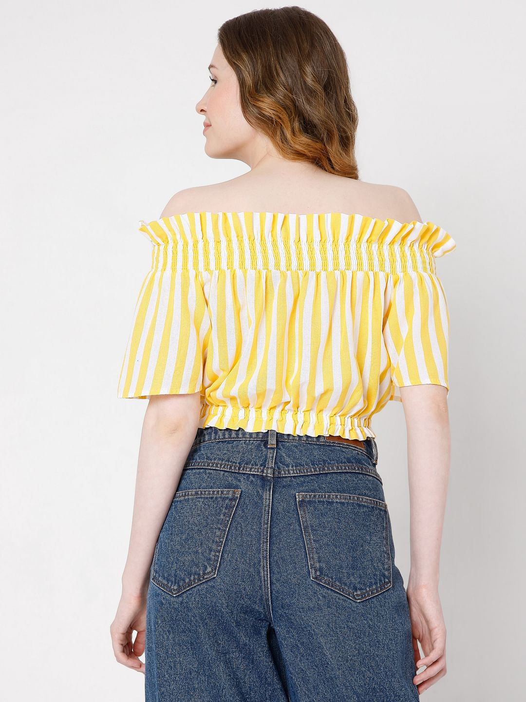 Yellow Striped Off-Shoulder Top