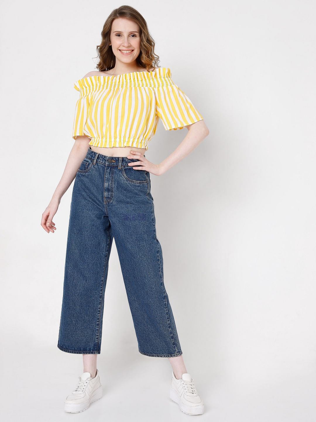 Yellow Striped Off-Shoulder Top