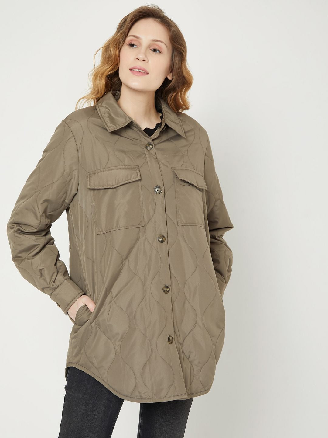 Grey Patterned Quilted Jacket