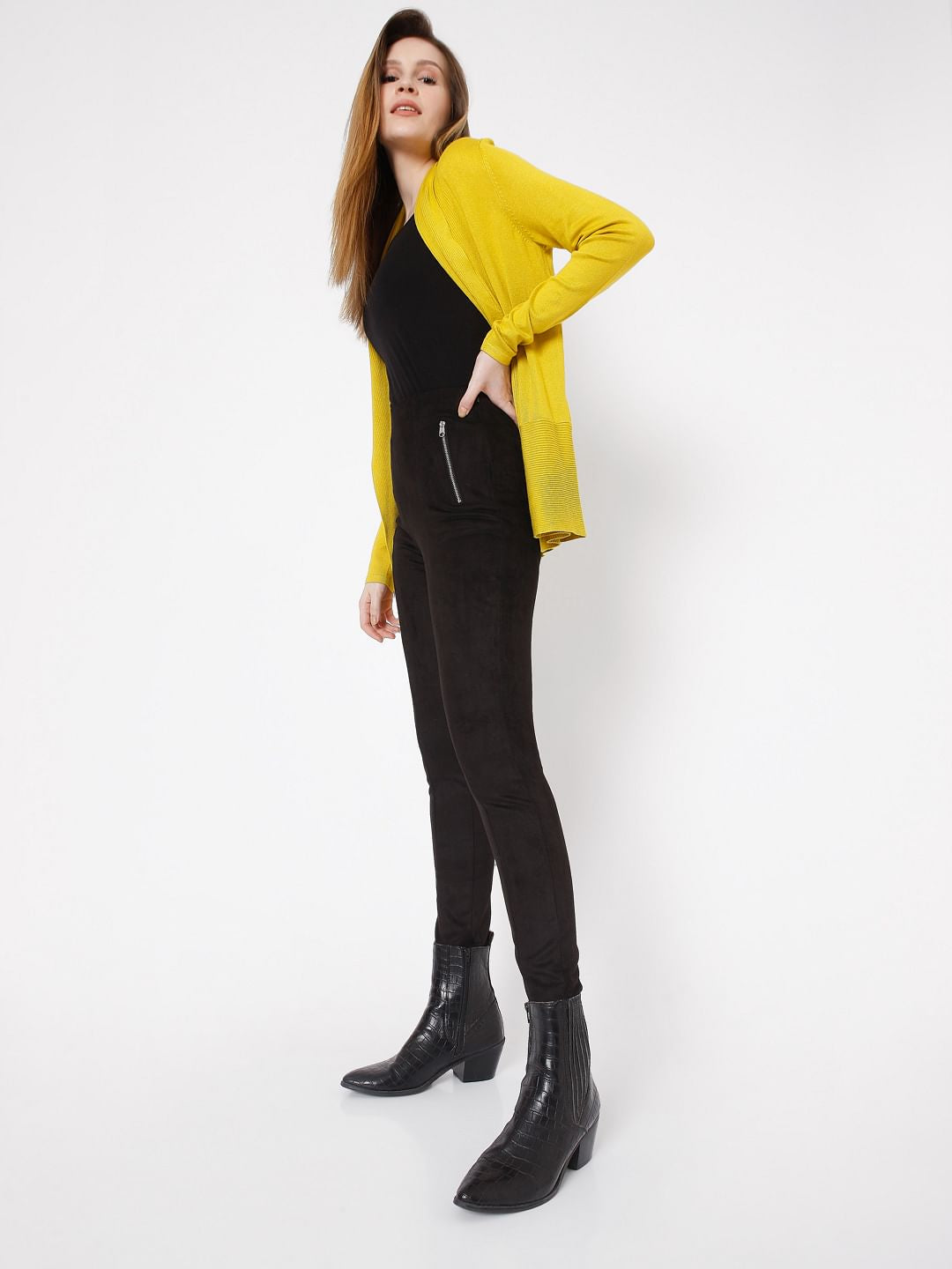 Black High Rise Faux Suede Leggings