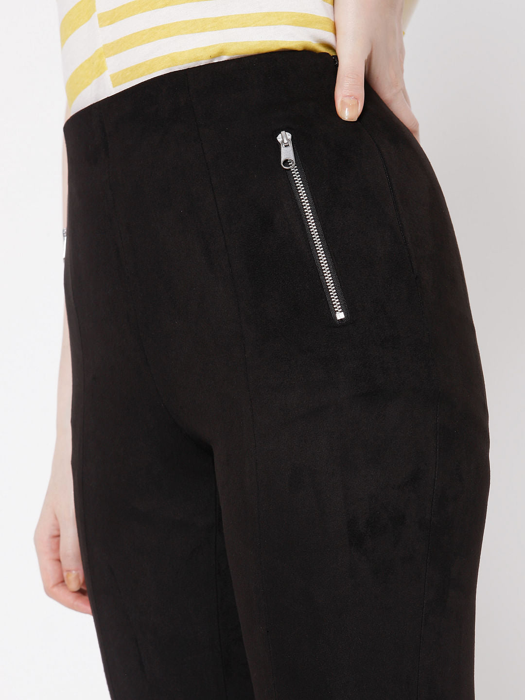 Black High Rise Faux Suede Leggings