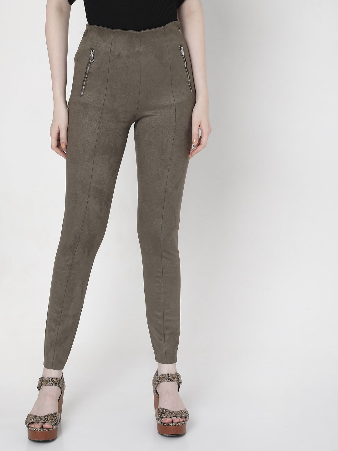 Grey High Rise Faux Suede Leggings