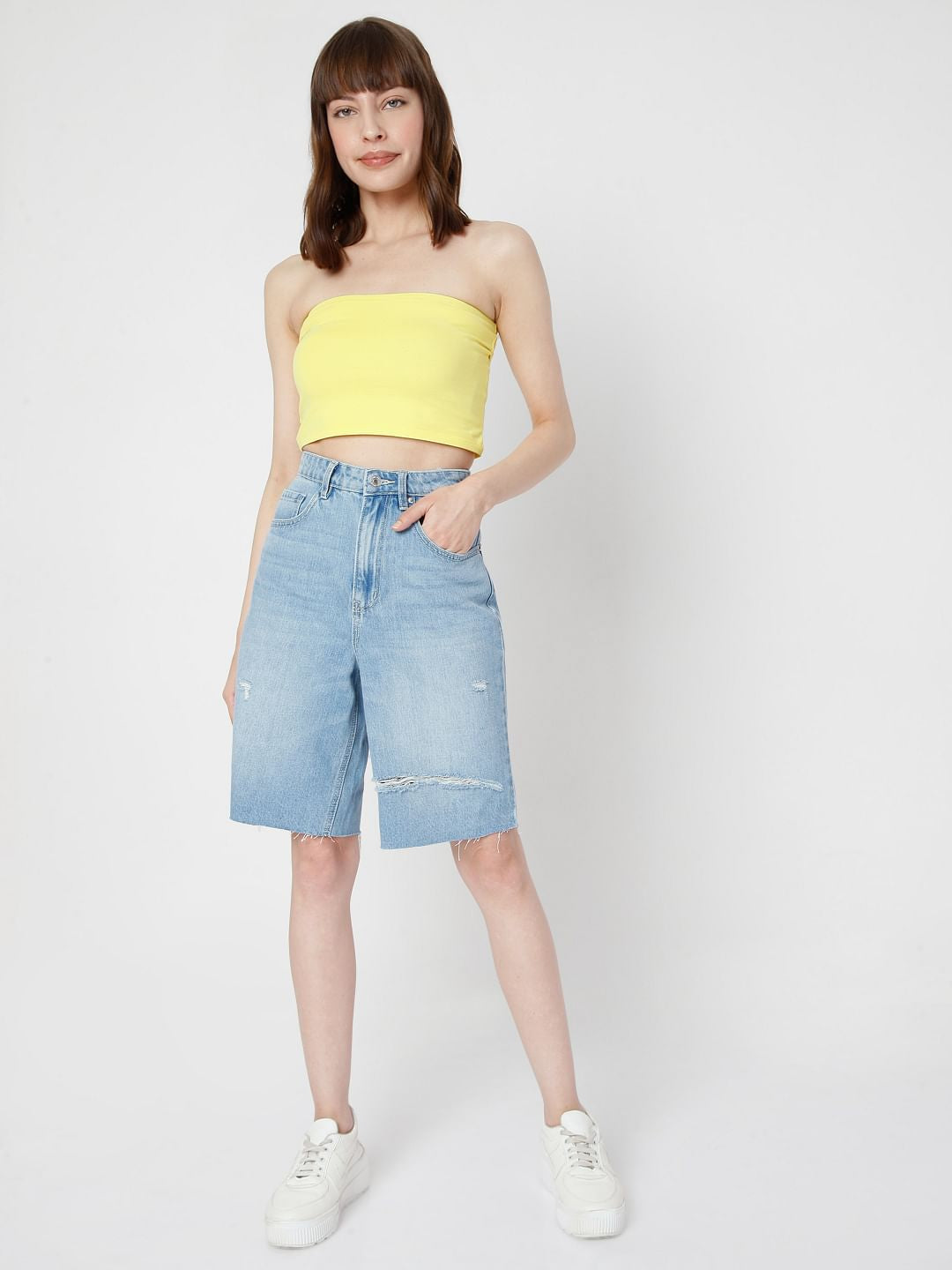 Blue Ripped Bermuda Denim Shorts