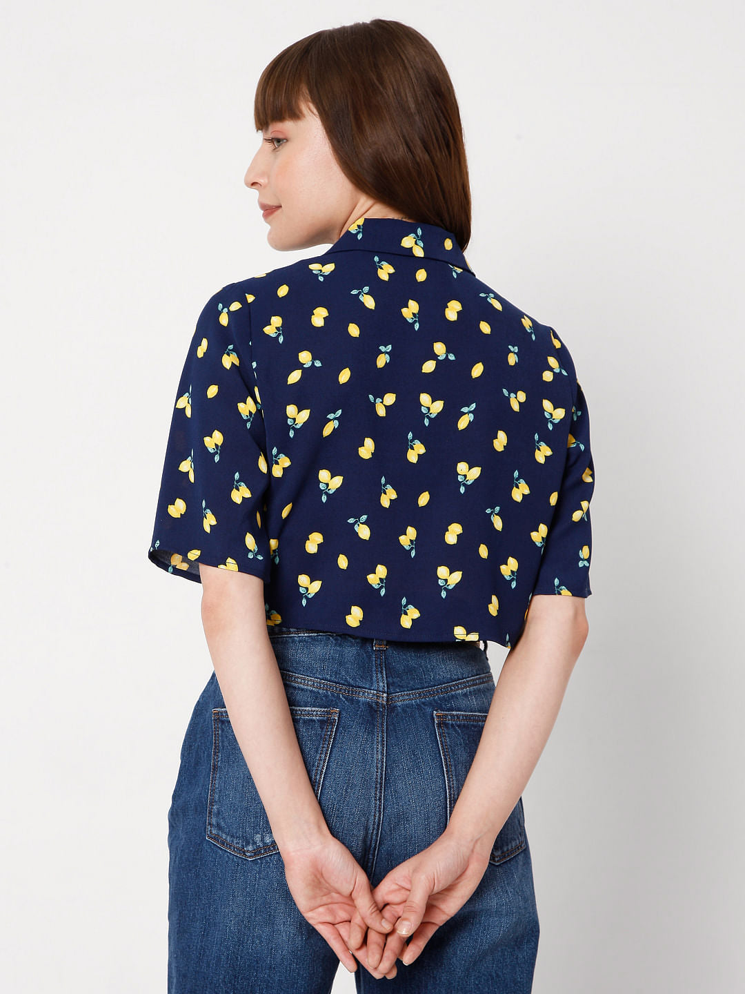 Blue Printed Cropped Co-Ord Set Shirt