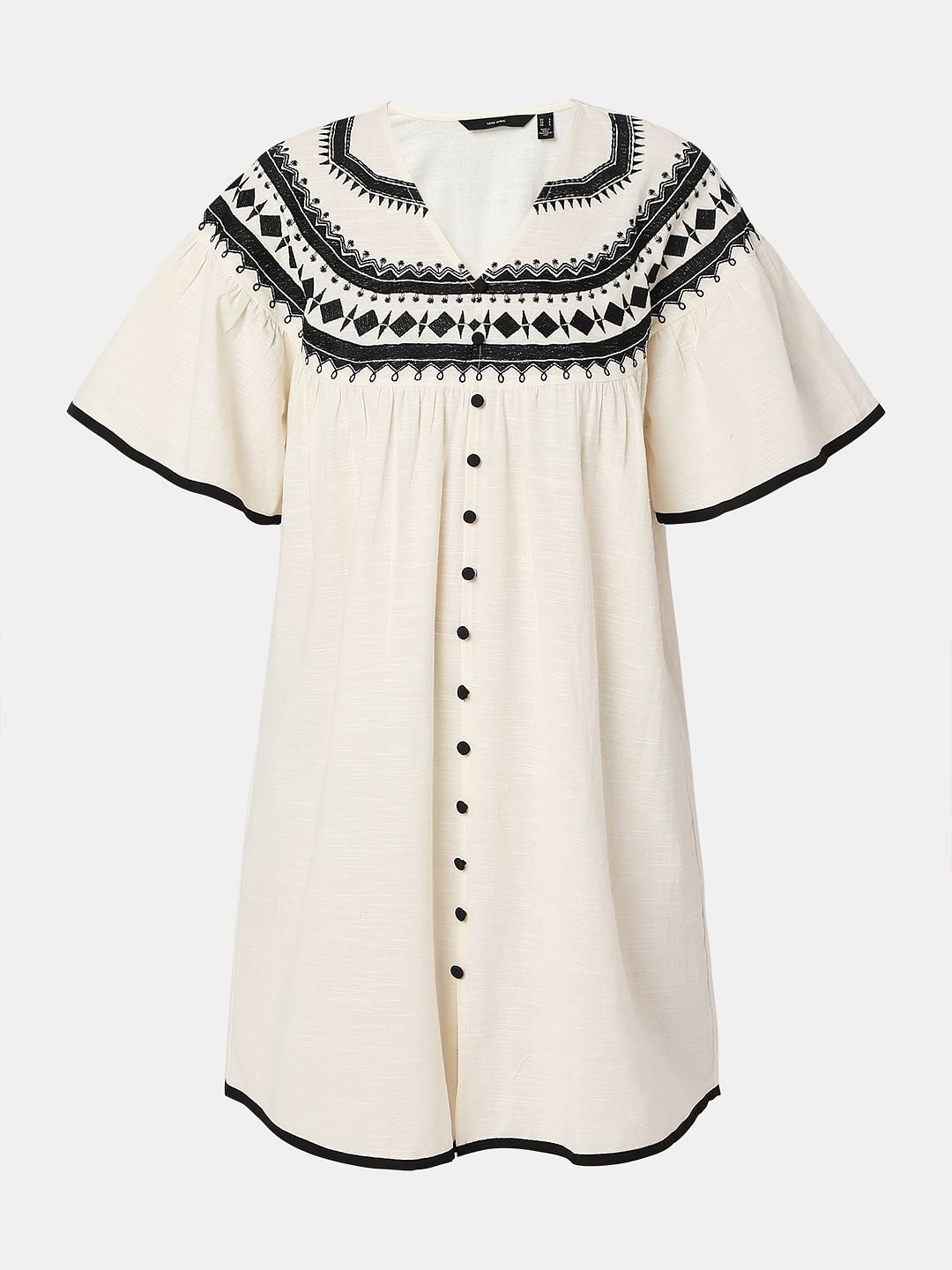 Beige Boho Embroidered Shift Dress