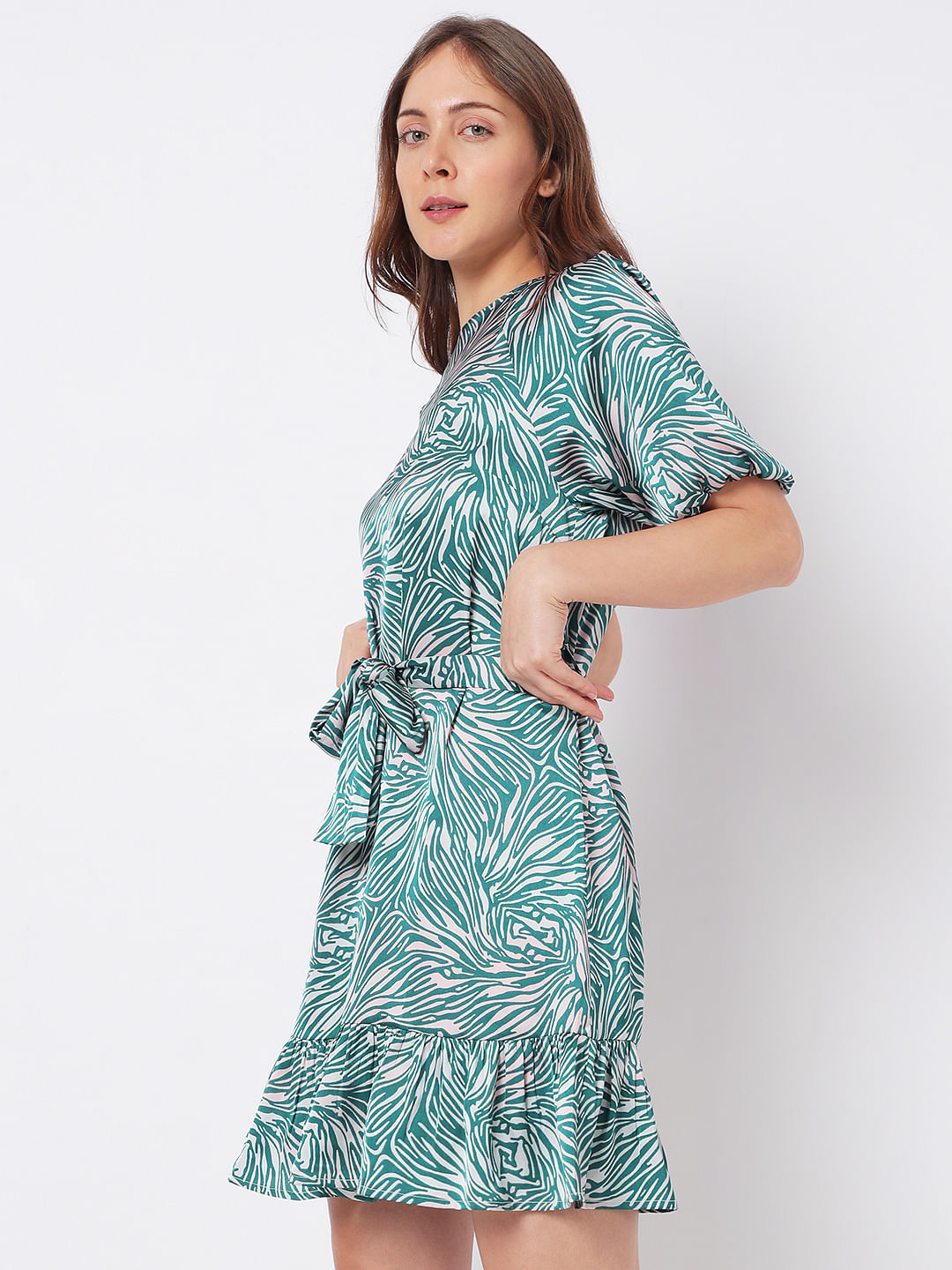 Green Animal Print Mini Dress