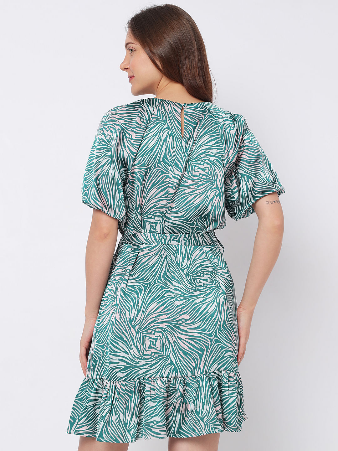 Green Animal Print Mini Dress