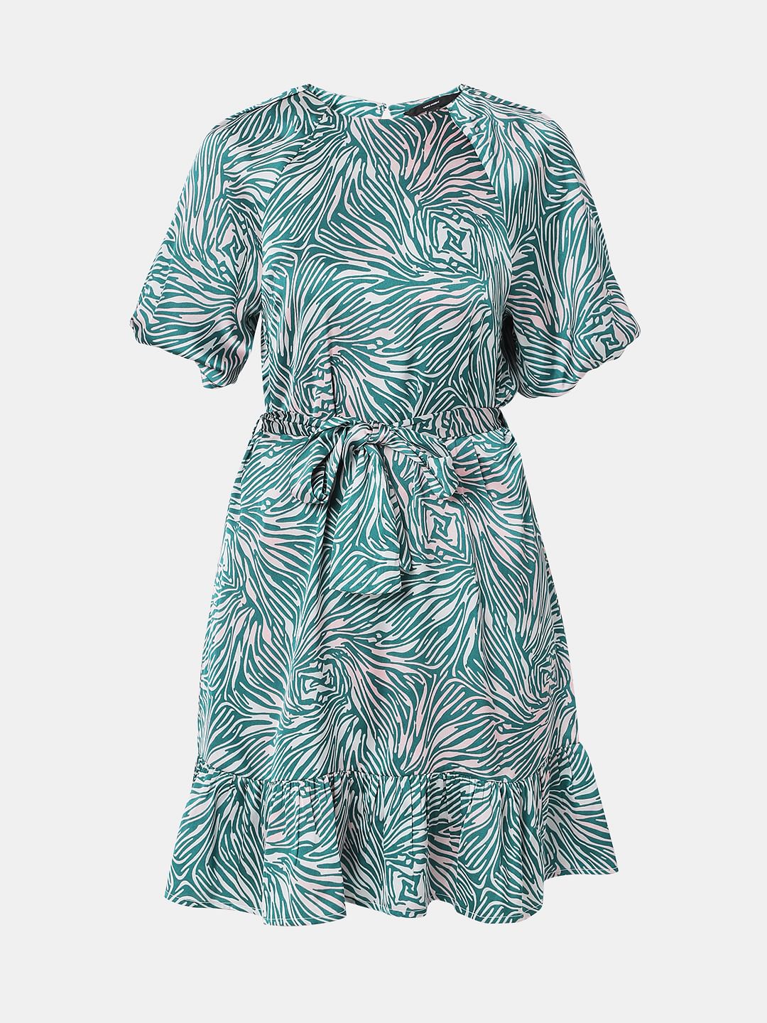 Green Animal Print Mini Dress