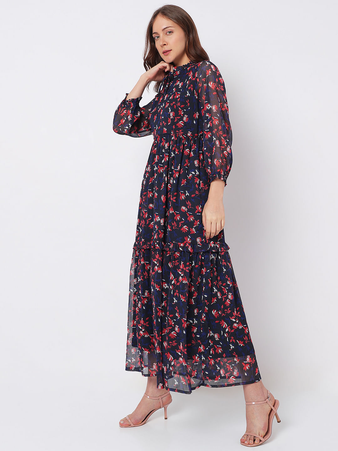 Navy Blue Floral Maxi Dress
