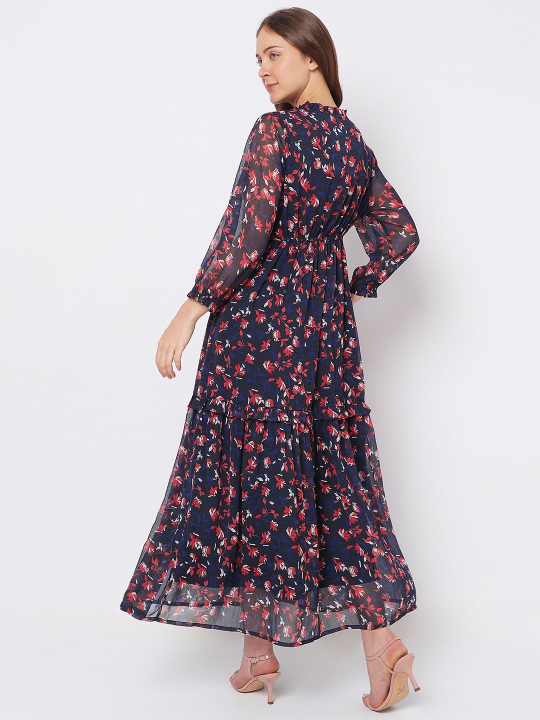 Navy Blue Floral Maxi Dress