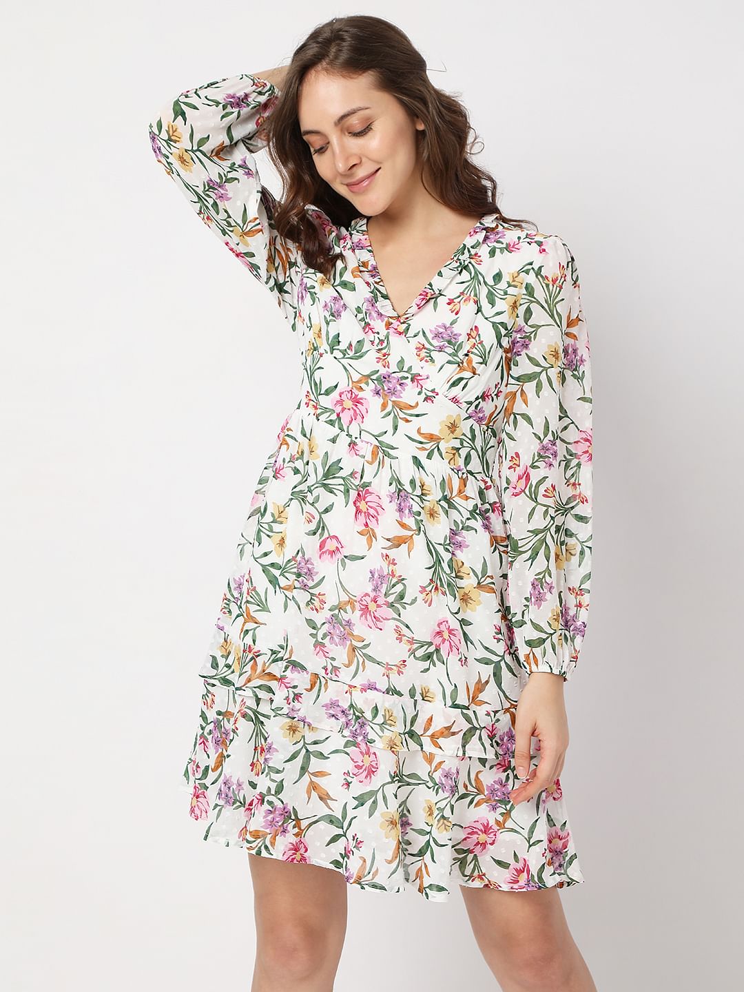 White Floral Tiered Dress