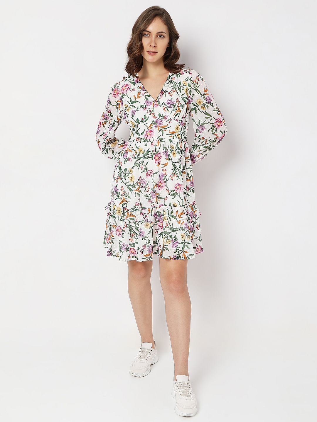 White Floral Tiered Dress