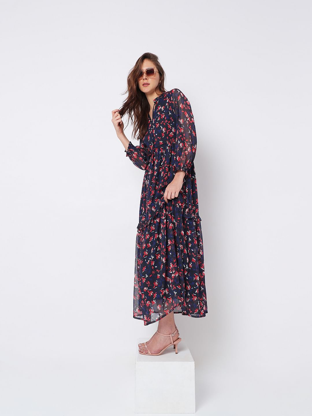 Navy Blue Floral Maxi Dress