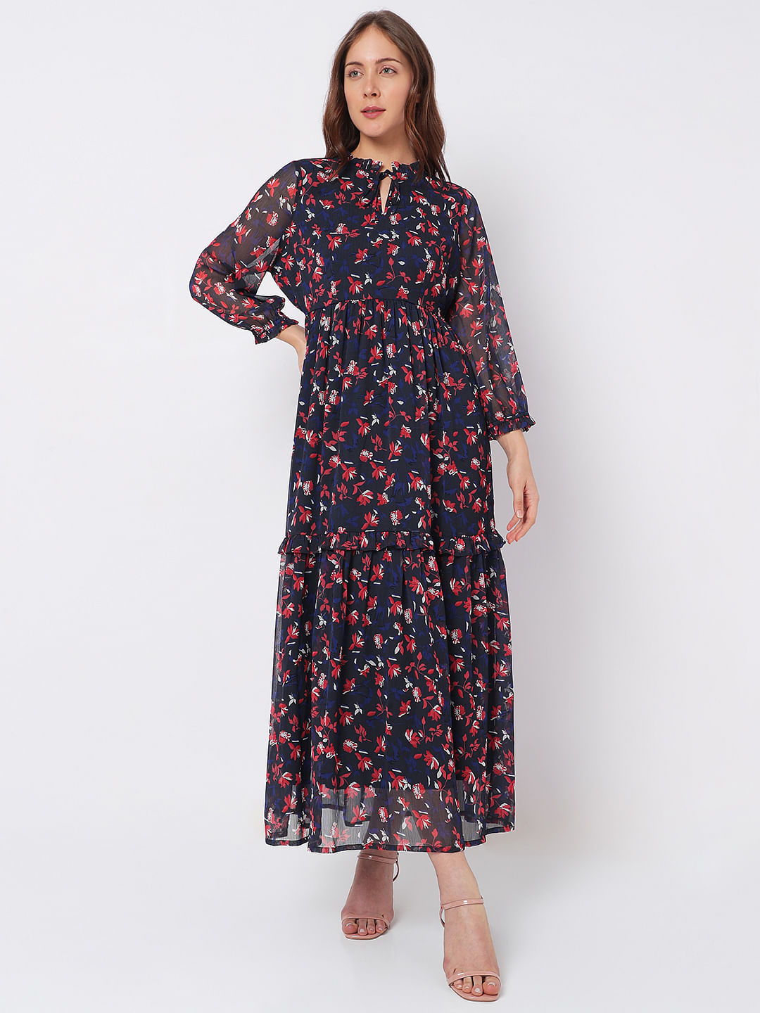Navy Blue Floral Maxi Dress
