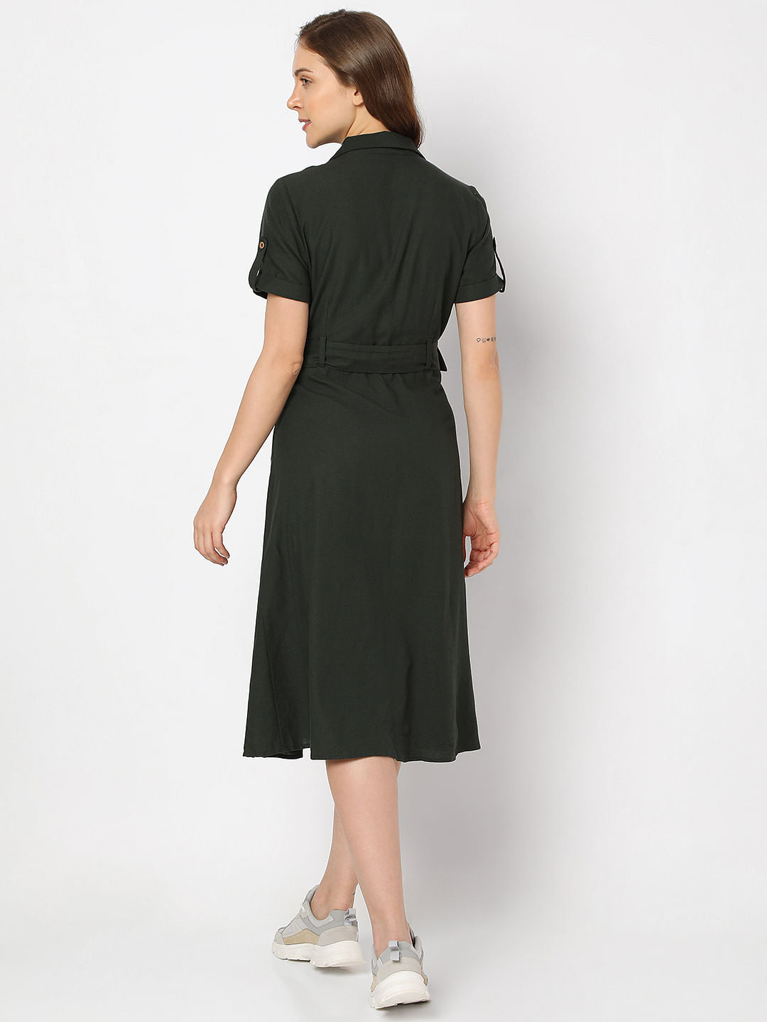 Green Utility Midi Shirt Dress
