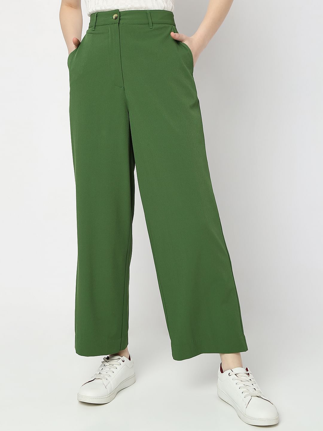Green High Rise Flared Pants