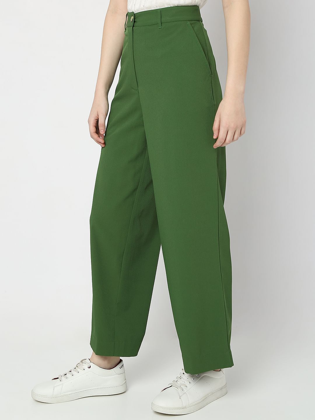 Green High Rise Flared Pants
