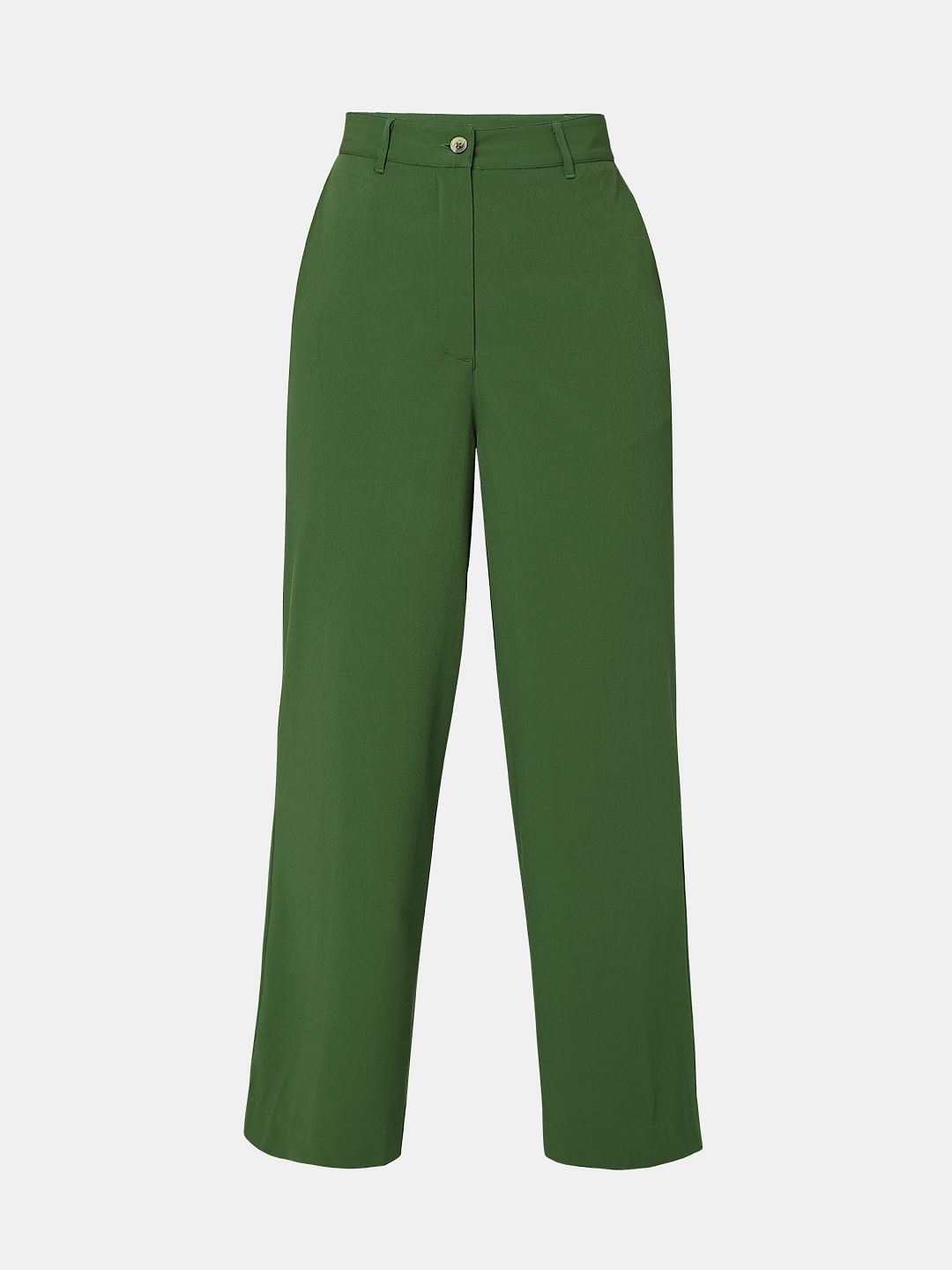 Green High Rise Flared Pants