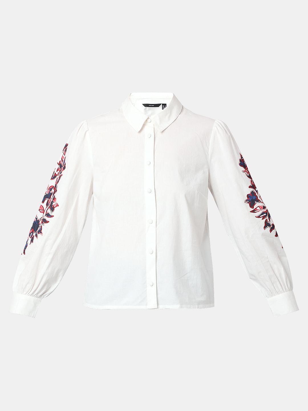 White Floral Embroidered Shirt