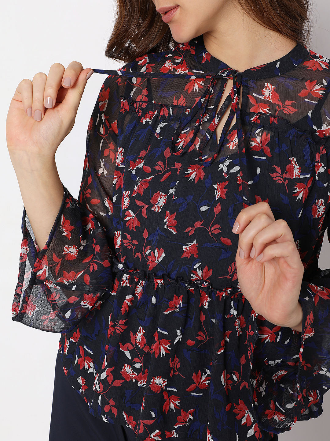 Navy Blue Floral Top