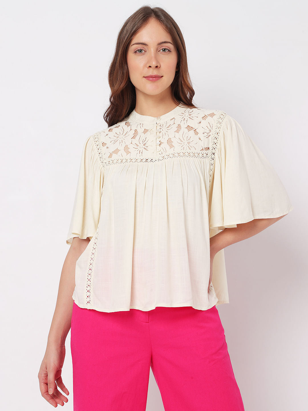 Cream Lace Flared Top