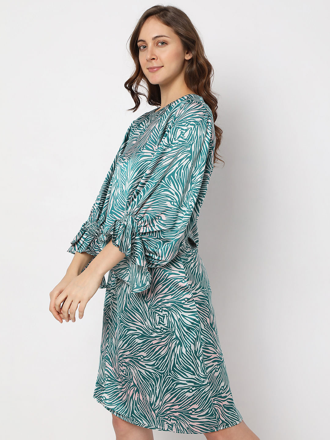 Blue Animal Print Satin Co-Ord Set Top