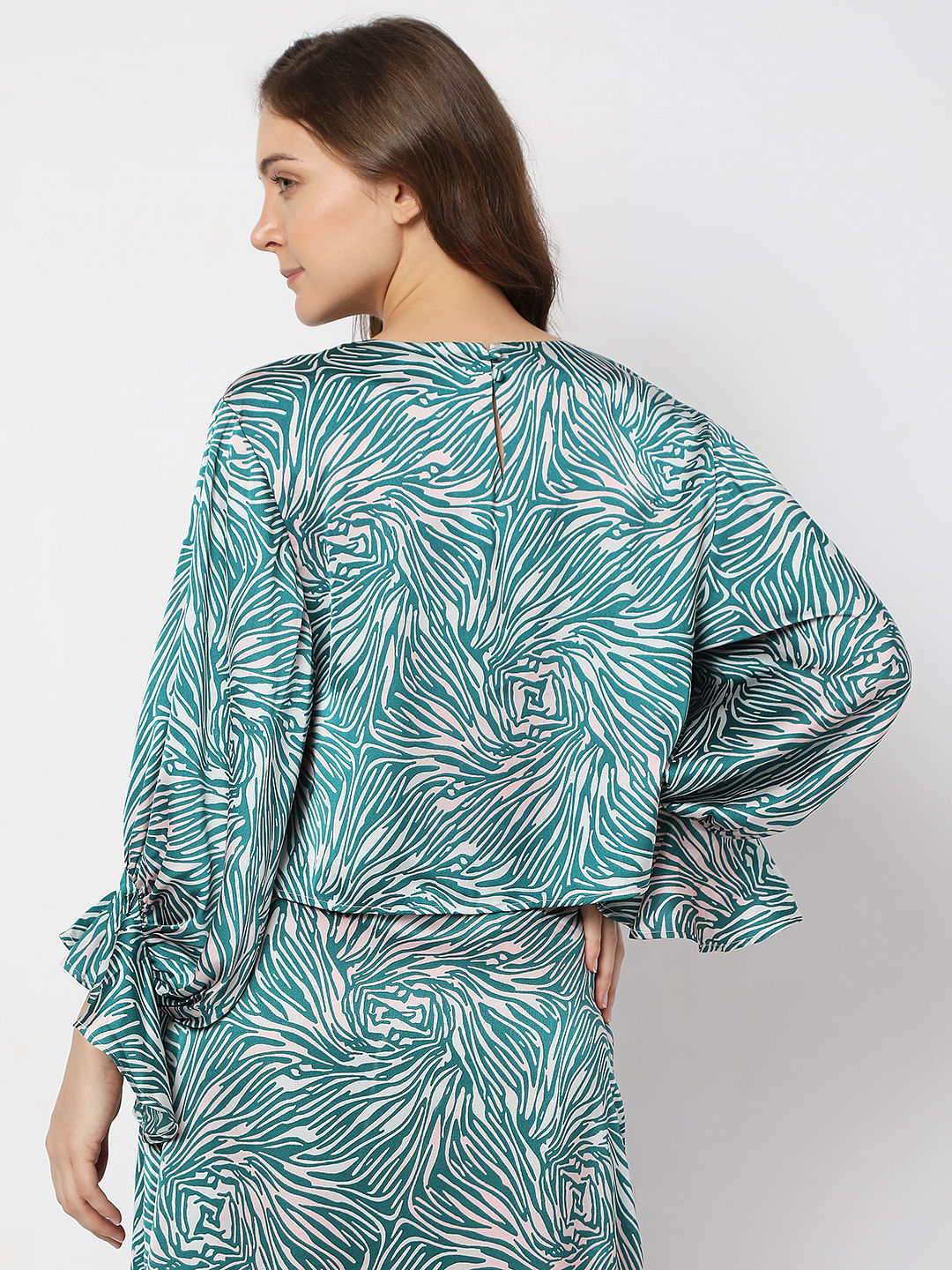 Blue Animal Print Satin Co-Ord Set Top