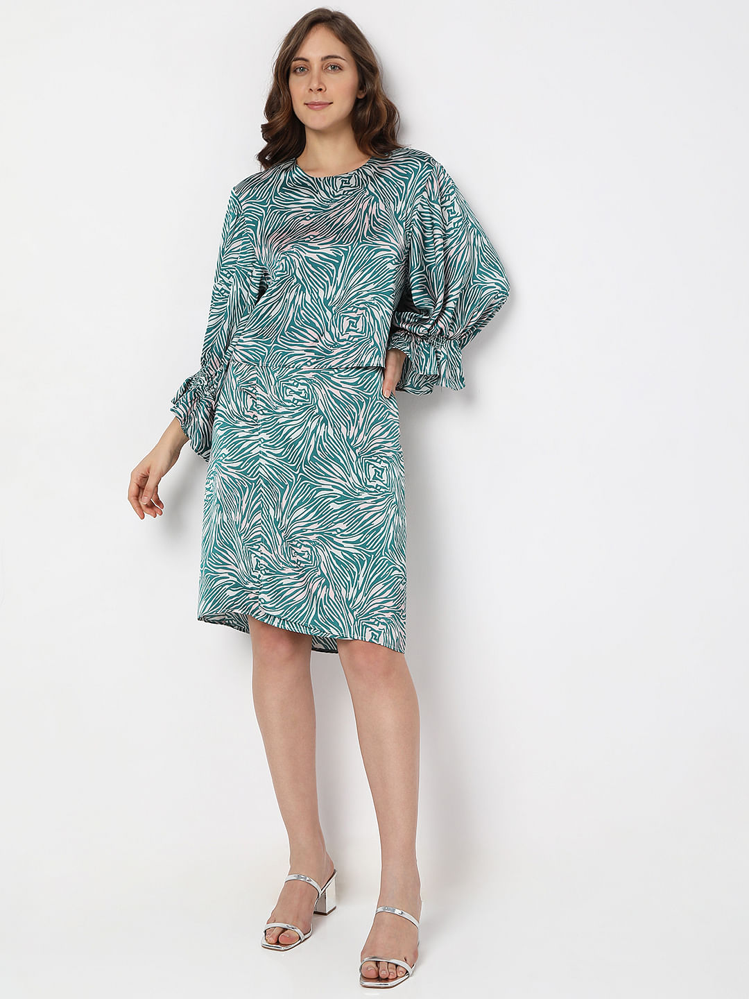 Blue Animal Print Satin Co-Ord Set Top