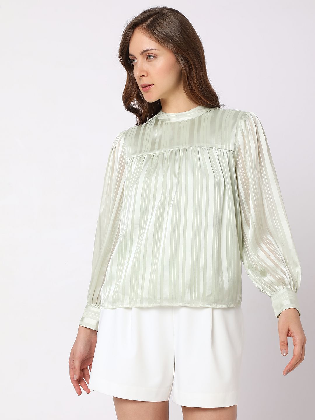Vero Mdoa Green Satin Striped Top