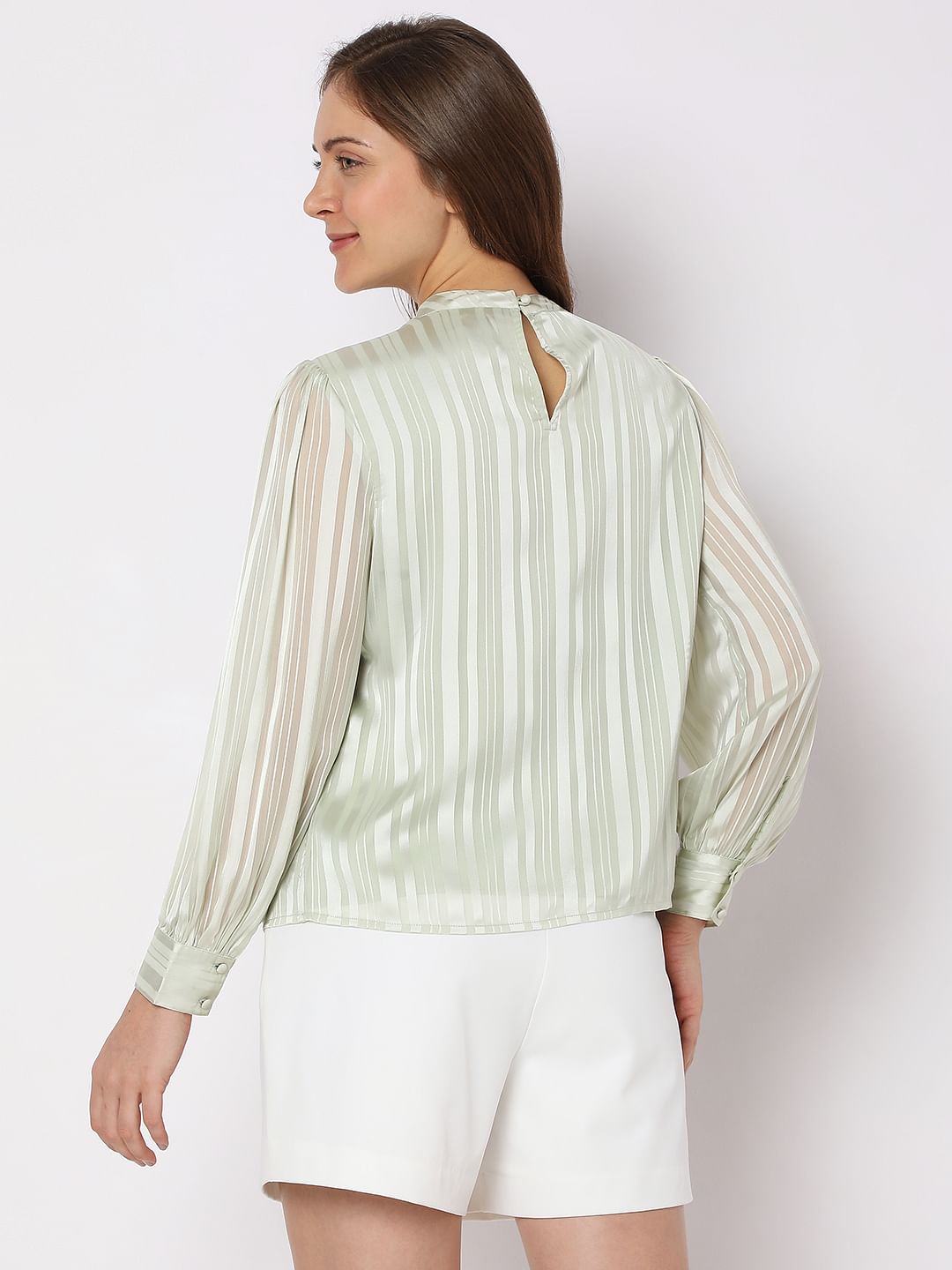 Vero Mdoa Green Satin Striped Top