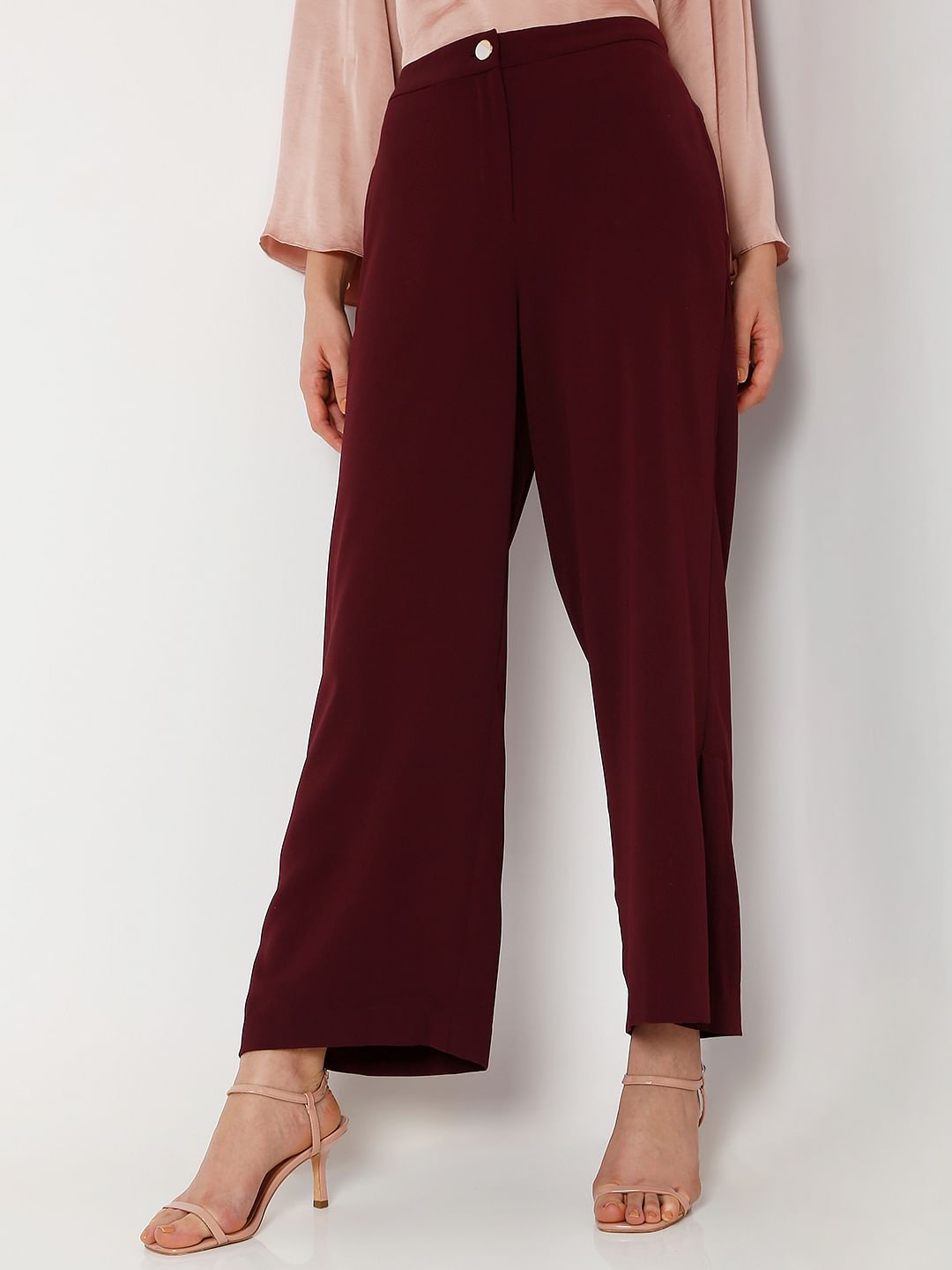 Maroon High Rise Wide Leg Co-Ord Set Pants